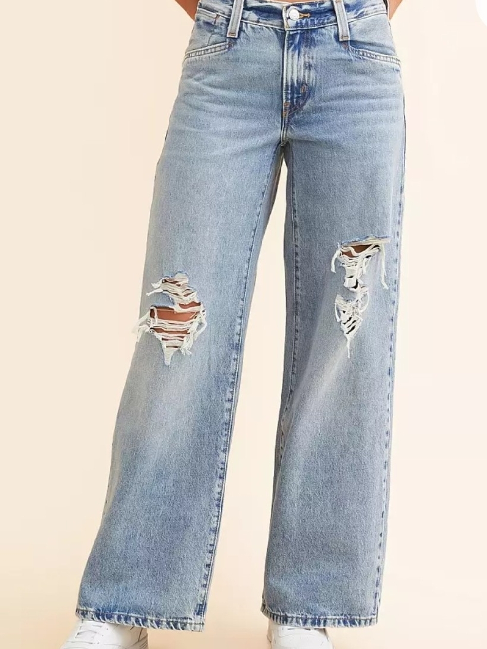 Light Blue Distressed Wide-Leg Women's Jeans